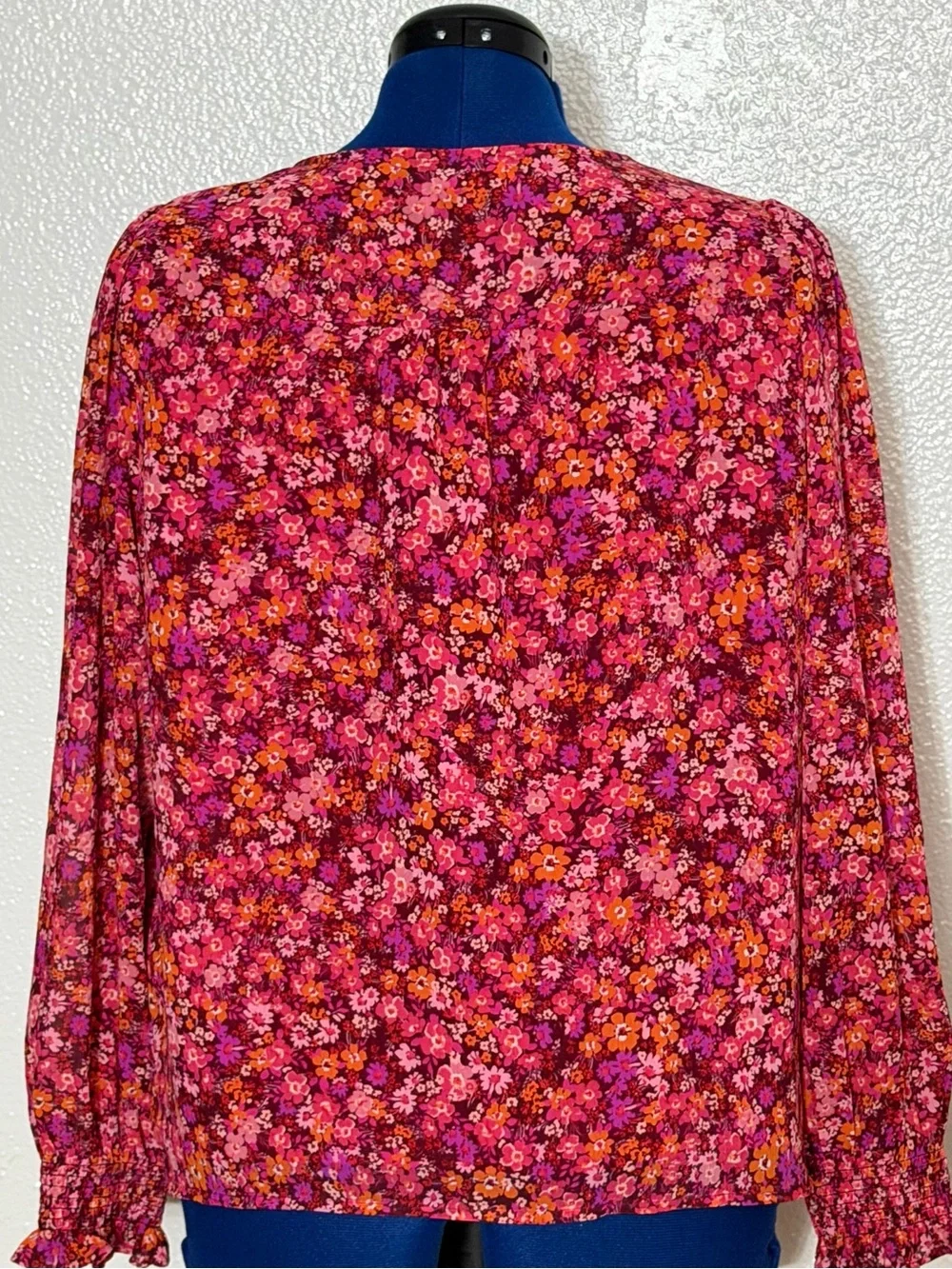 J. Crew Pink Floral Tie-Neck Long Sleeve Blouse. Size-M